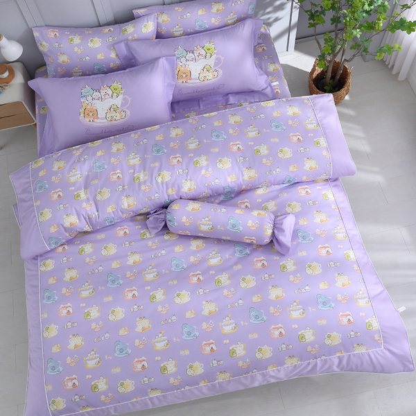 角落小夥伴床包兩用被組｜精梳棉｜角落咖啡杯 紫