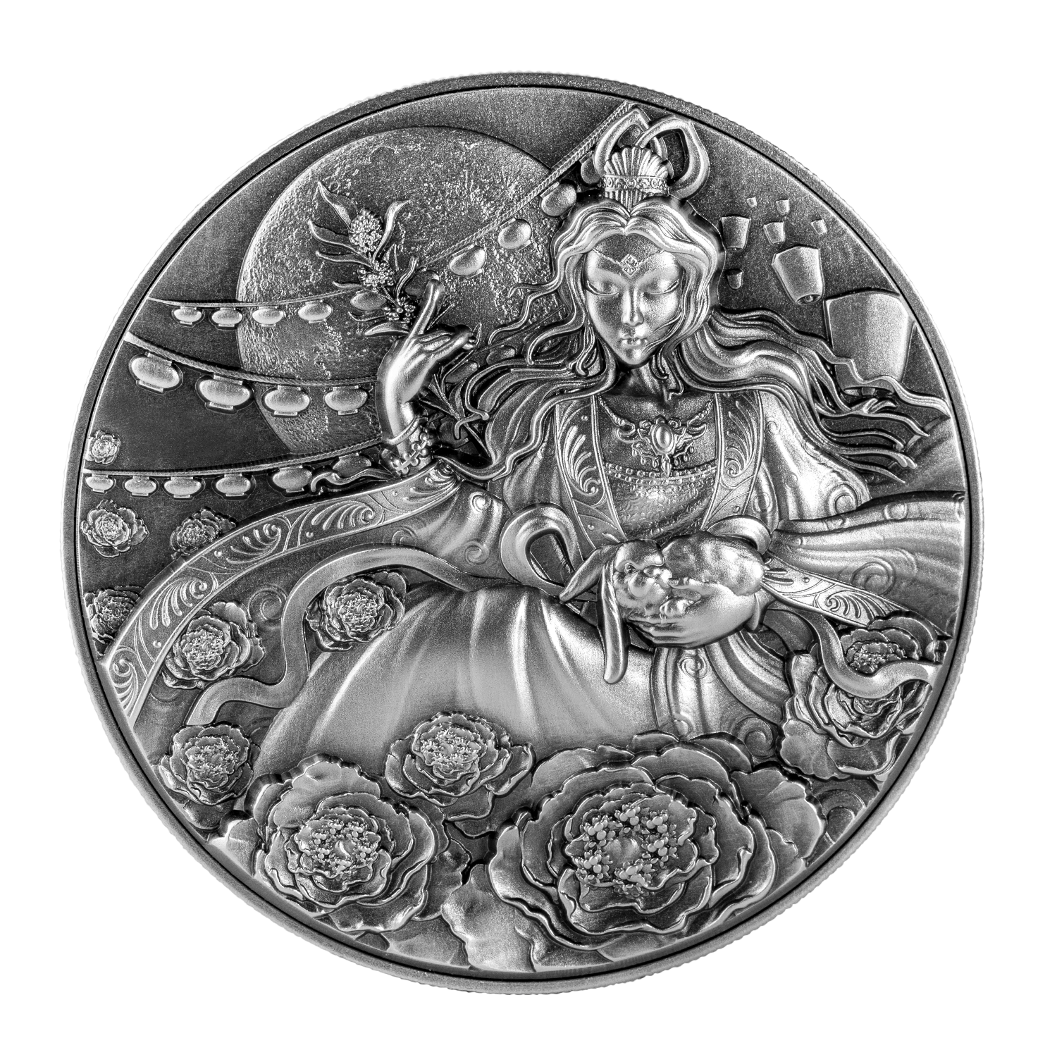 2023年乍得1盎司嫦娥玉兔高浮雕銀幣