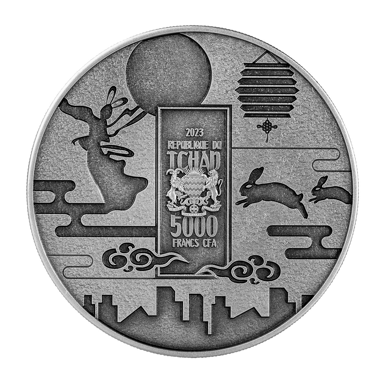 2023年乍得1盎司嫦娥玉兔高浮雕銀幣