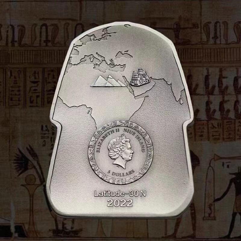 2022年紐埃2盎司北緯30度之謎古埃及圖坦卡蒙面具紀念銀幣