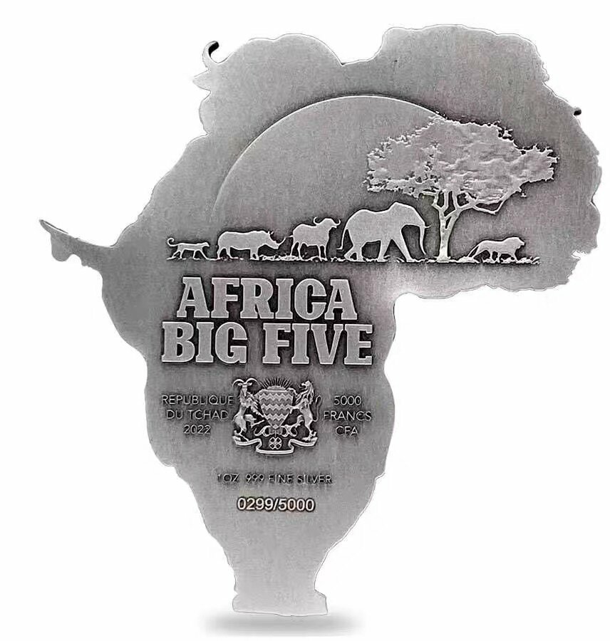 2022年乍德發行非洲五大野生動物1盎司銀幣