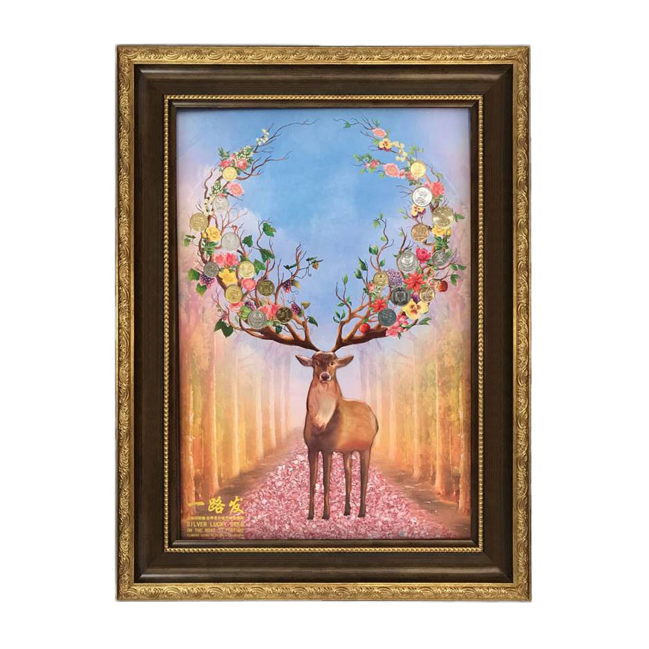 《一路發》足銀招財鹿•世界花卉外幣精選壁畫