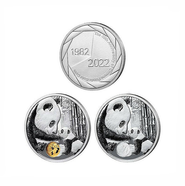 2022熊貓金幣發行40週年紀念章 金銀機關幣