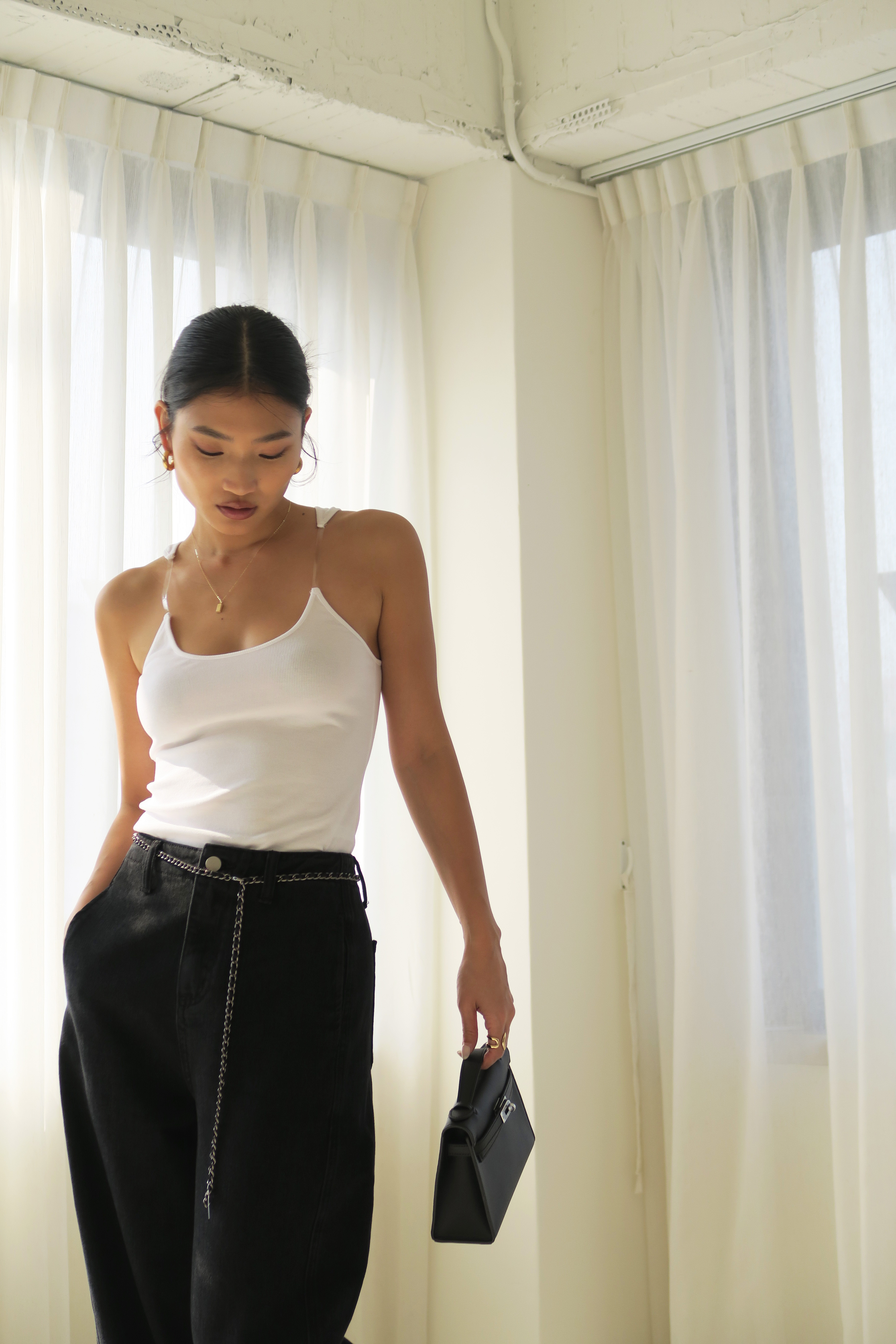 鍊條牛仔褲-單皮帶(現貨)