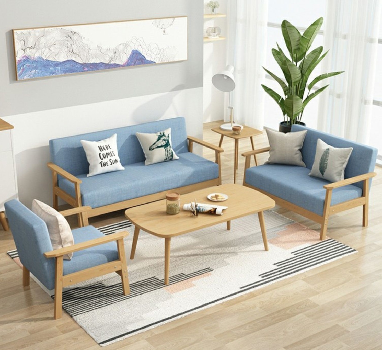 藍天家居布藝沙發組合 (單人+雙人+三人+茶几+邊几)