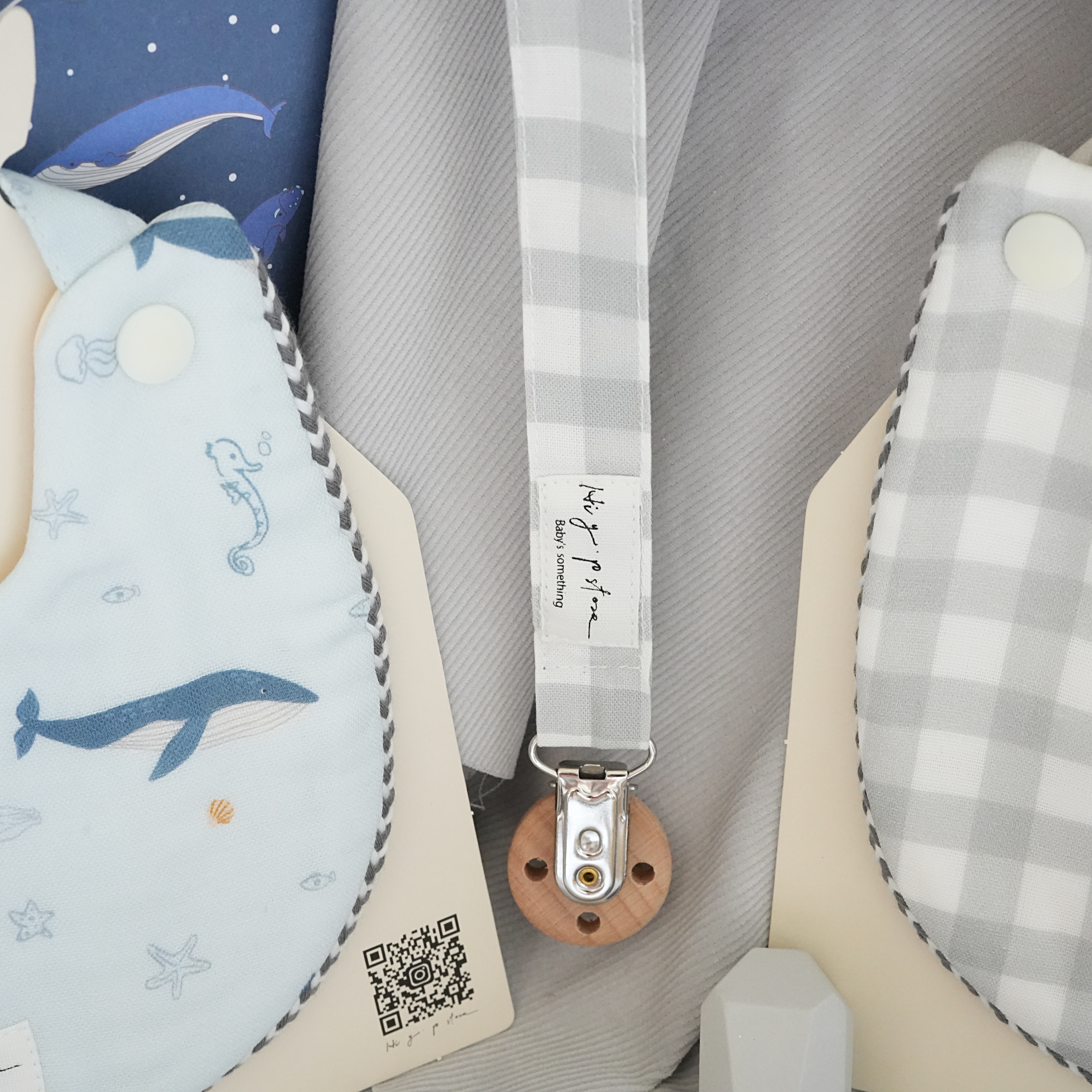 Hi Y.P store-櫸木夾-獨家設計款-銀灰格紋