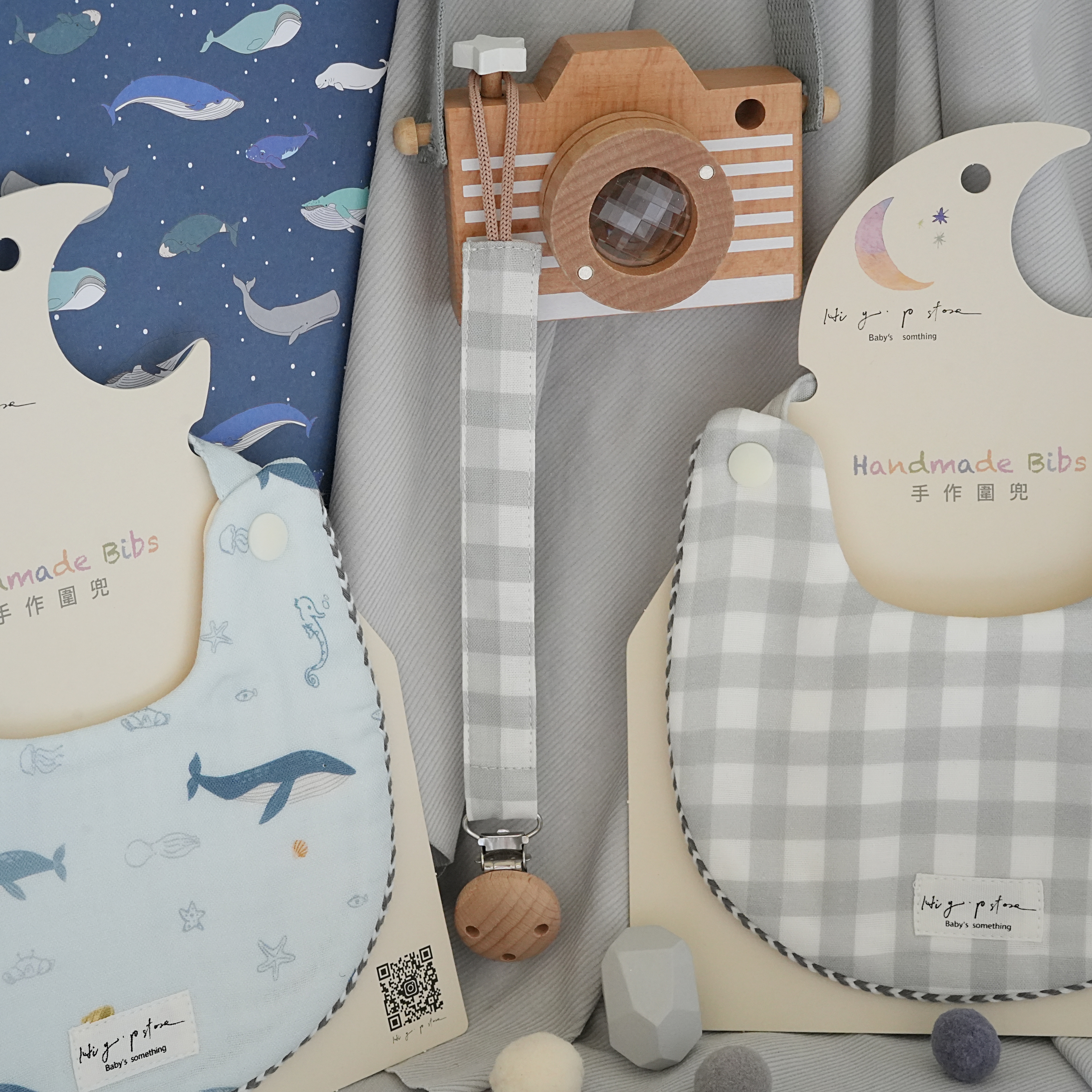 Hi Y.P store-櫸木夾-獨家設計款-銀灰格紋