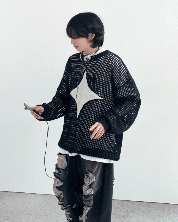 Markia網眼圓領針織衫上衣