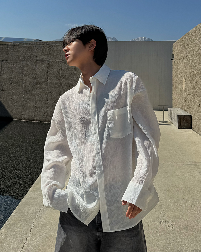 褶皺寬版襯衫