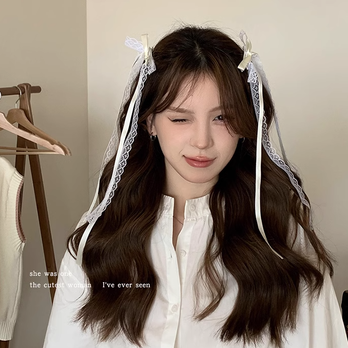 [1 PAIR SET] Lace Cream White Ribbon Hair Clip
