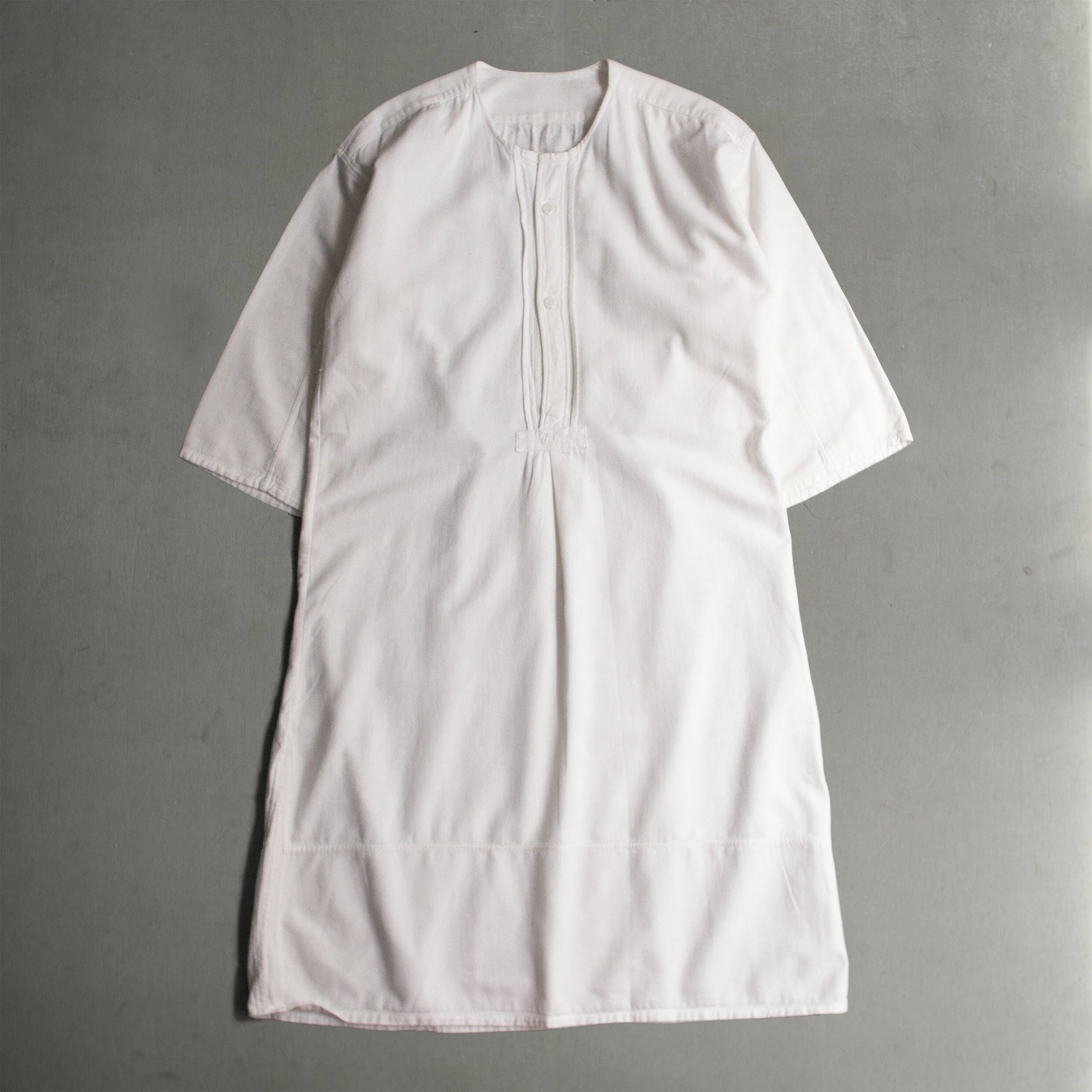 ANTIQUE FRENCH NIGHT DRESS 法國 古董 無領 刺繡 白色 長袖 睡衣 長洋裝 A