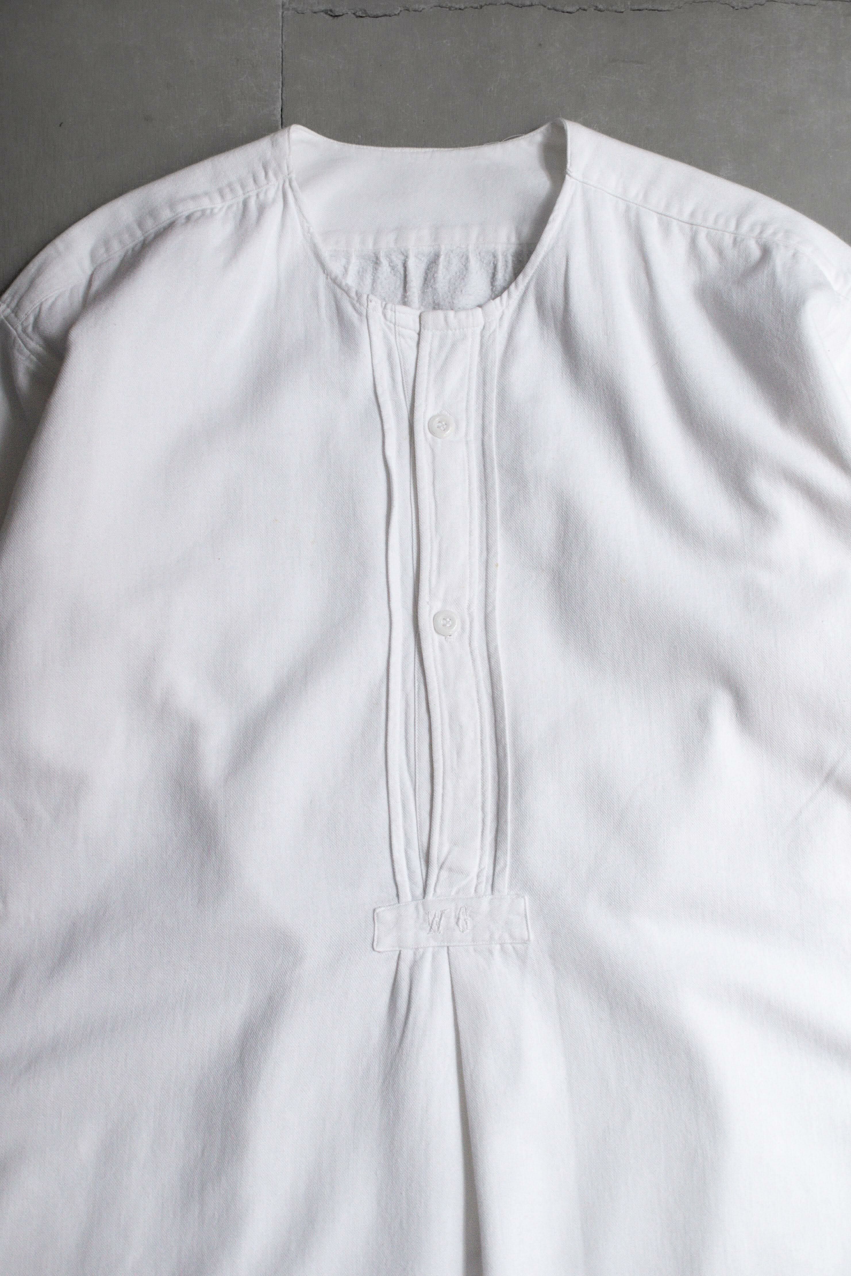 ANTIQUE FRENCH NIGHT DRESS 法國 古董 無領 刺繡 白色 長袖 睡衣 長洋裝 A