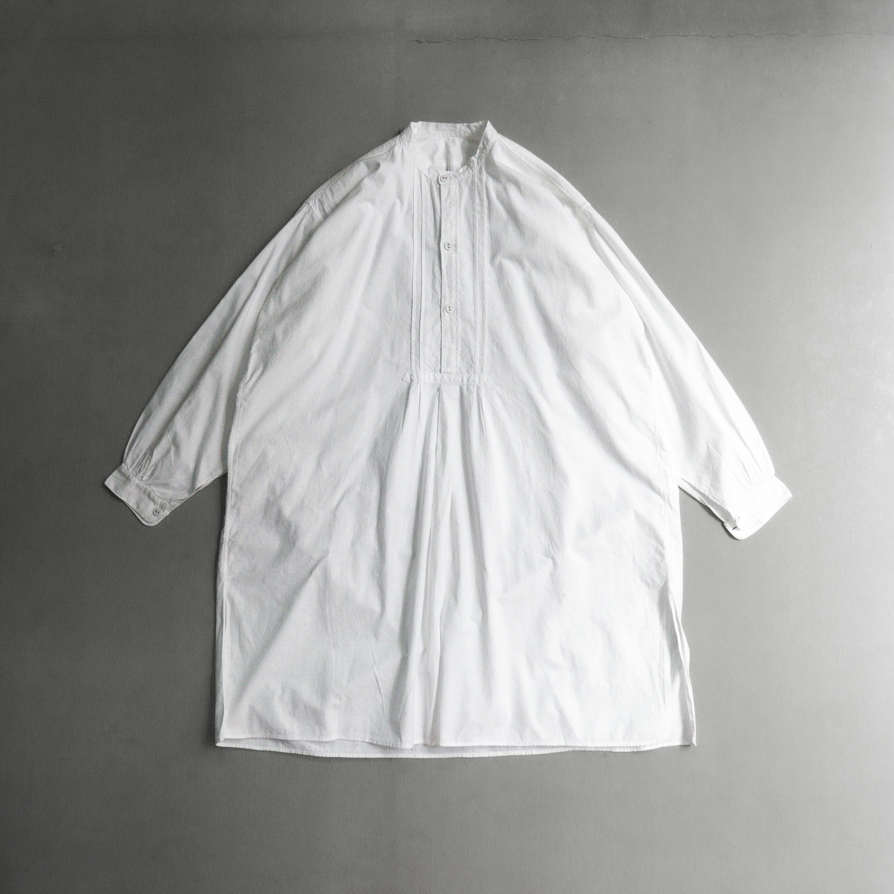 ANTIQUE FRENCH NIGHT DRESS 法國 古董 無領 刺繡 白色 長袖 睡衣 長洋裝 G