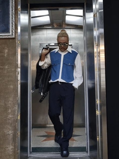 胸前拼接牛仔白色長袖襯衫