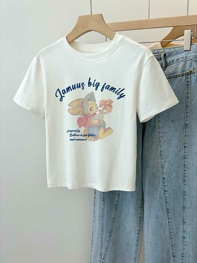 花園裡的兔子可愛短版上衣-一色