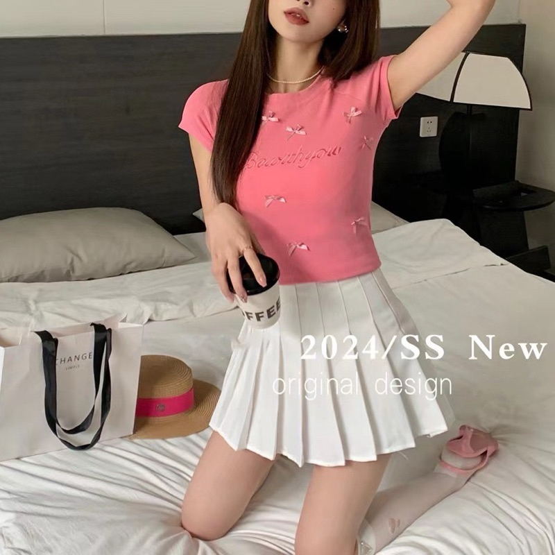 短版合身蝴蝶結芭蕾舞感上衣-現貨