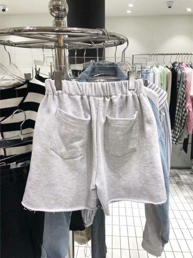 獨特設計前牛仔後運動棉腰鬆緊短褲-一色