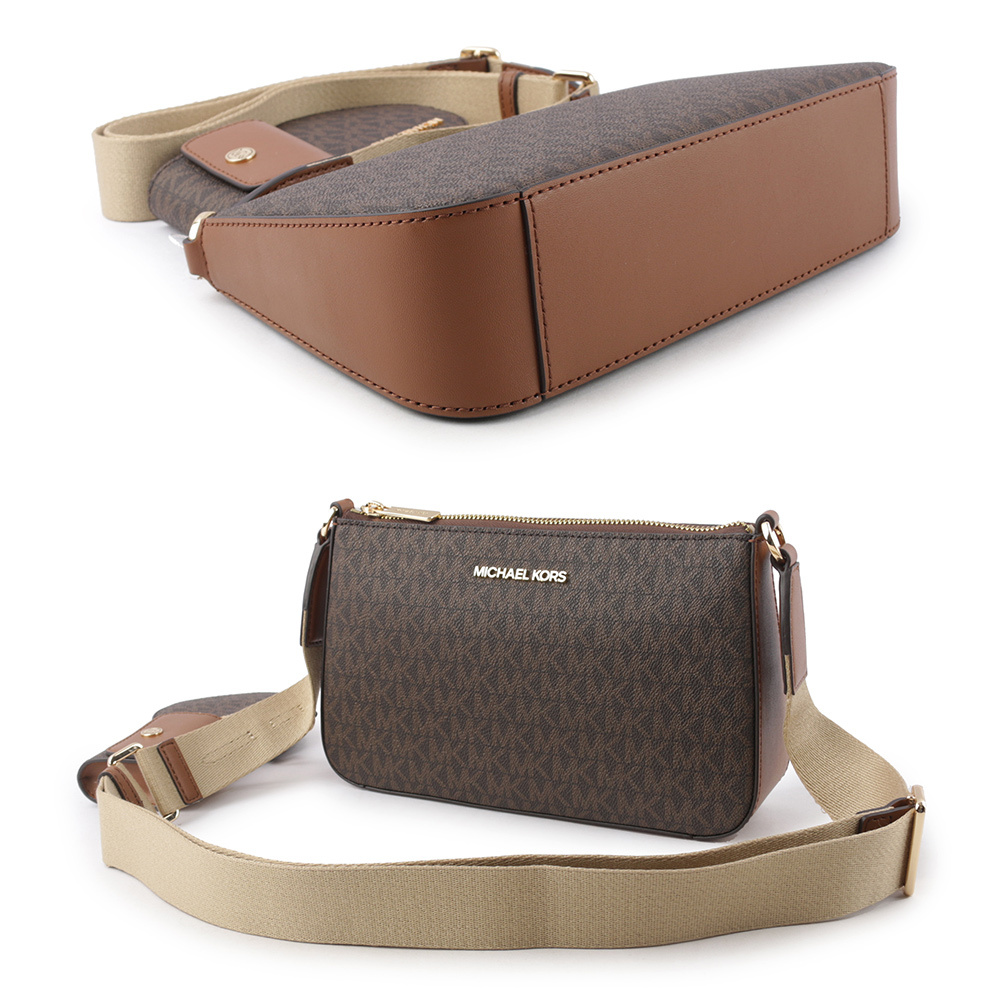 【Michael Kors】金字塗層帆布附小袋三合一斜背包(咖啡色) 35S2GTVC1B BROWN