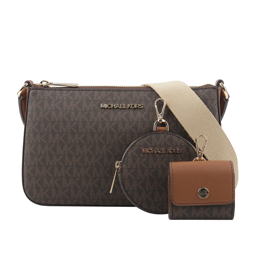 【Michael Kors】金字塗層帆布附小袋三合一斜背包(咖啡色) 35S2GTVC1B BROWN
