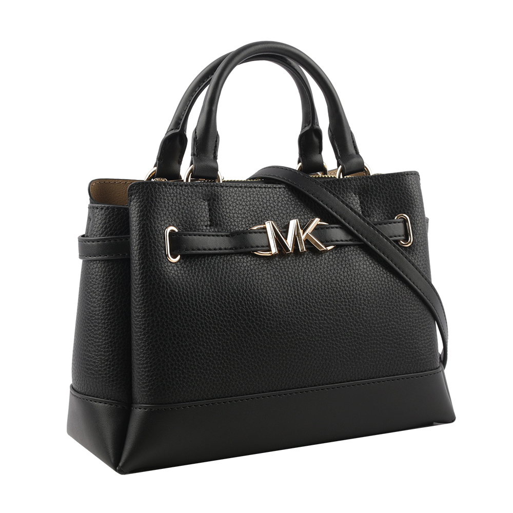 【Michael Kors】MKReed 金色標誌皮帶釦設計小款二用包(黑色) 35S3G6RS1T BLACK