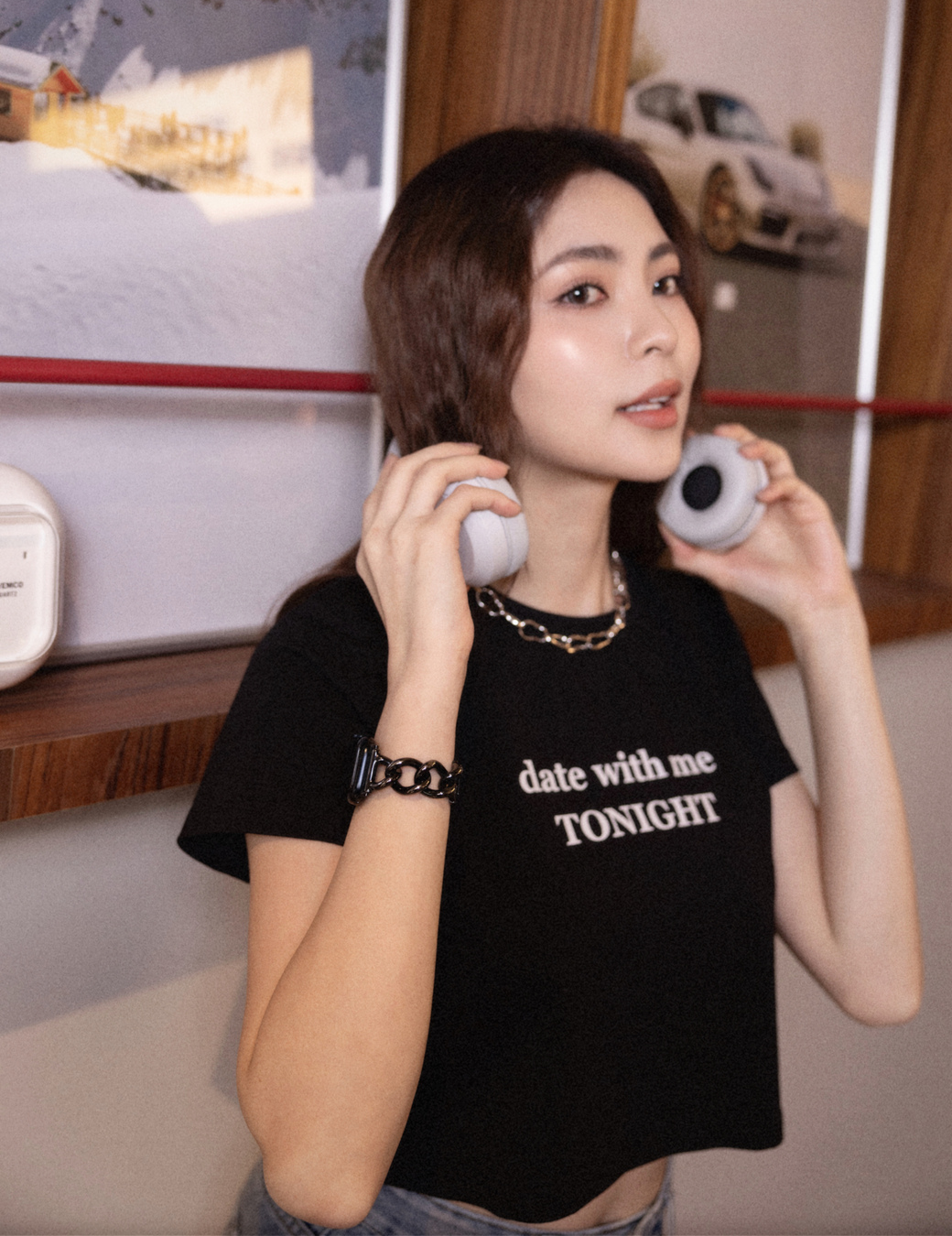 date with me TONIGHT率性標語上衣（黑色/2尺寸）