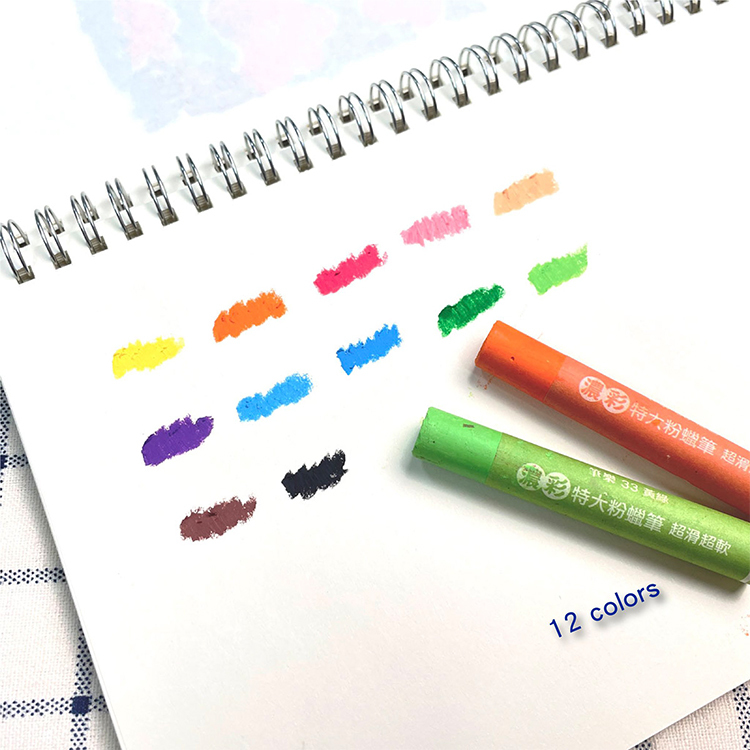 【PENROTE筆樂】 12色濃彩特大粉蠟筆