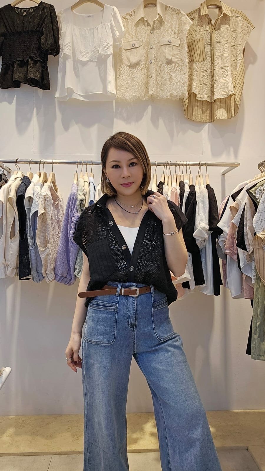 EE162 直紋拼暗花格仔襯衫