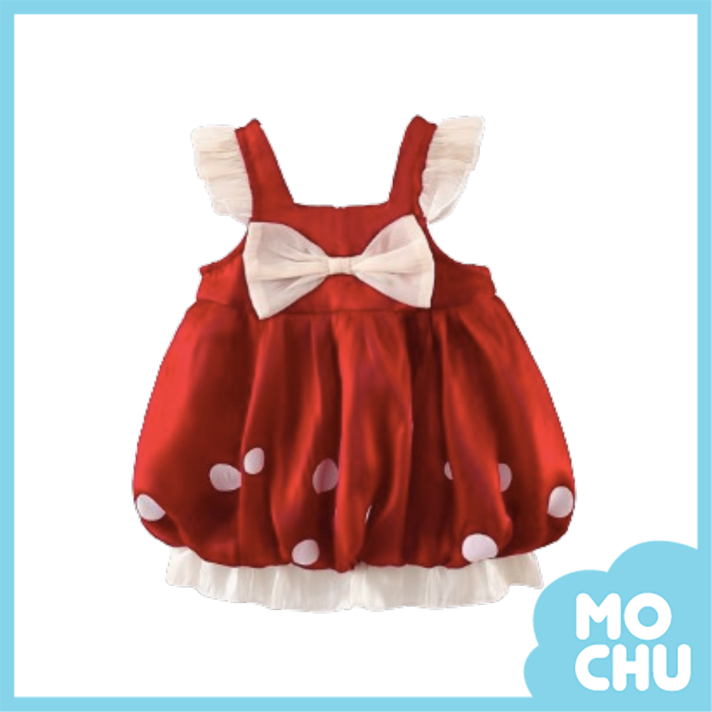 小飛袖點點紅色燈籠裙洋裝