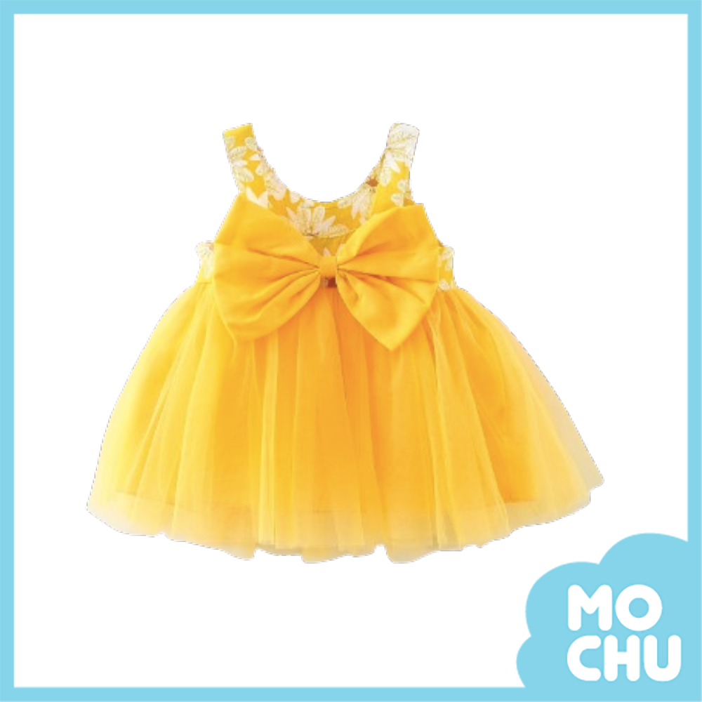 小雛菊蝴蝶結網紗連衣裙(三色）