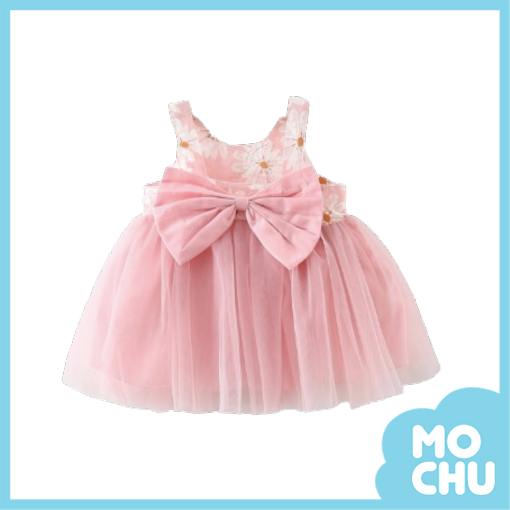 小雛菊蝴蝶結網紗連衣裙(三色）