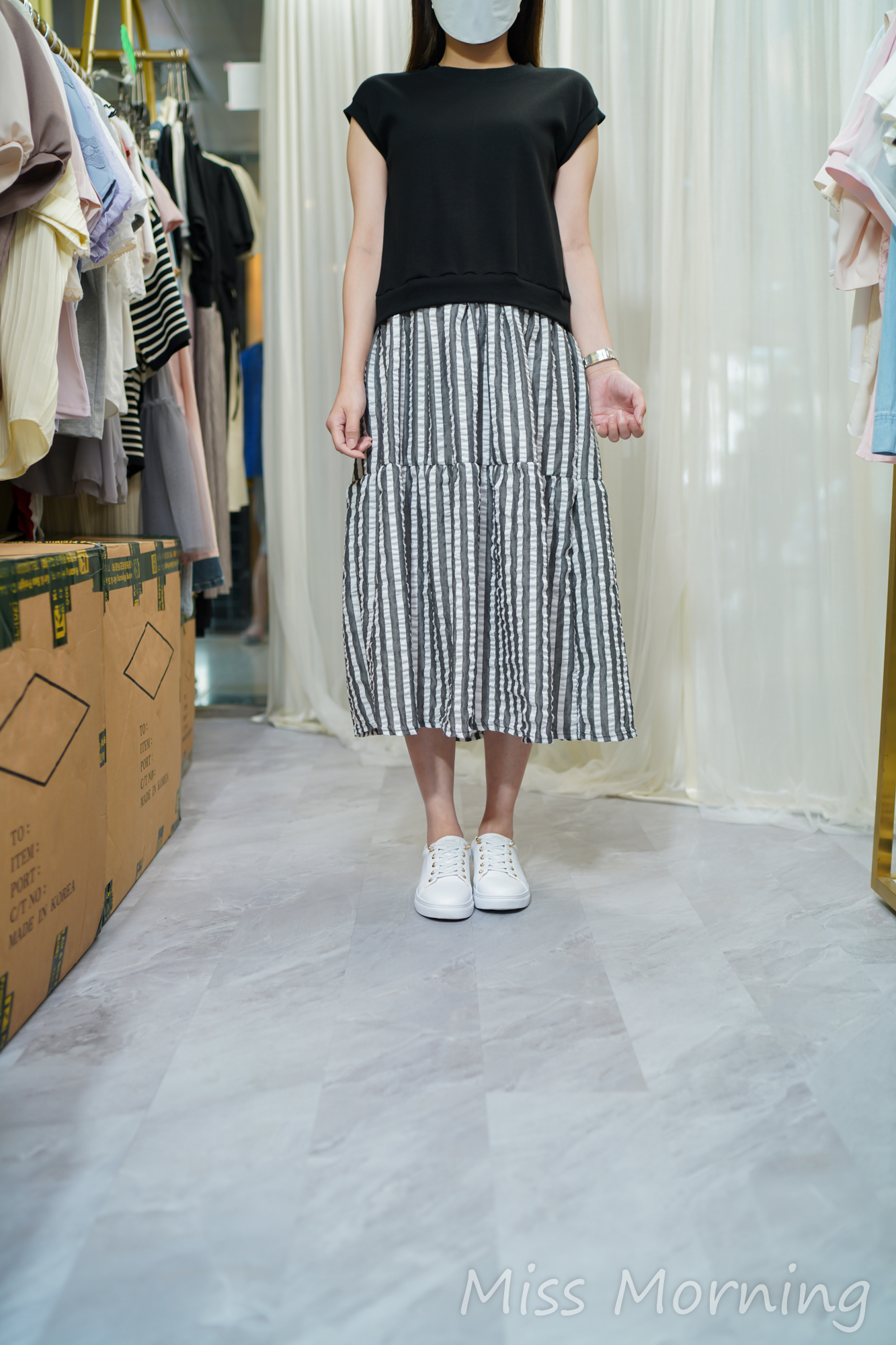 拼條子假2件連身裙(13838)