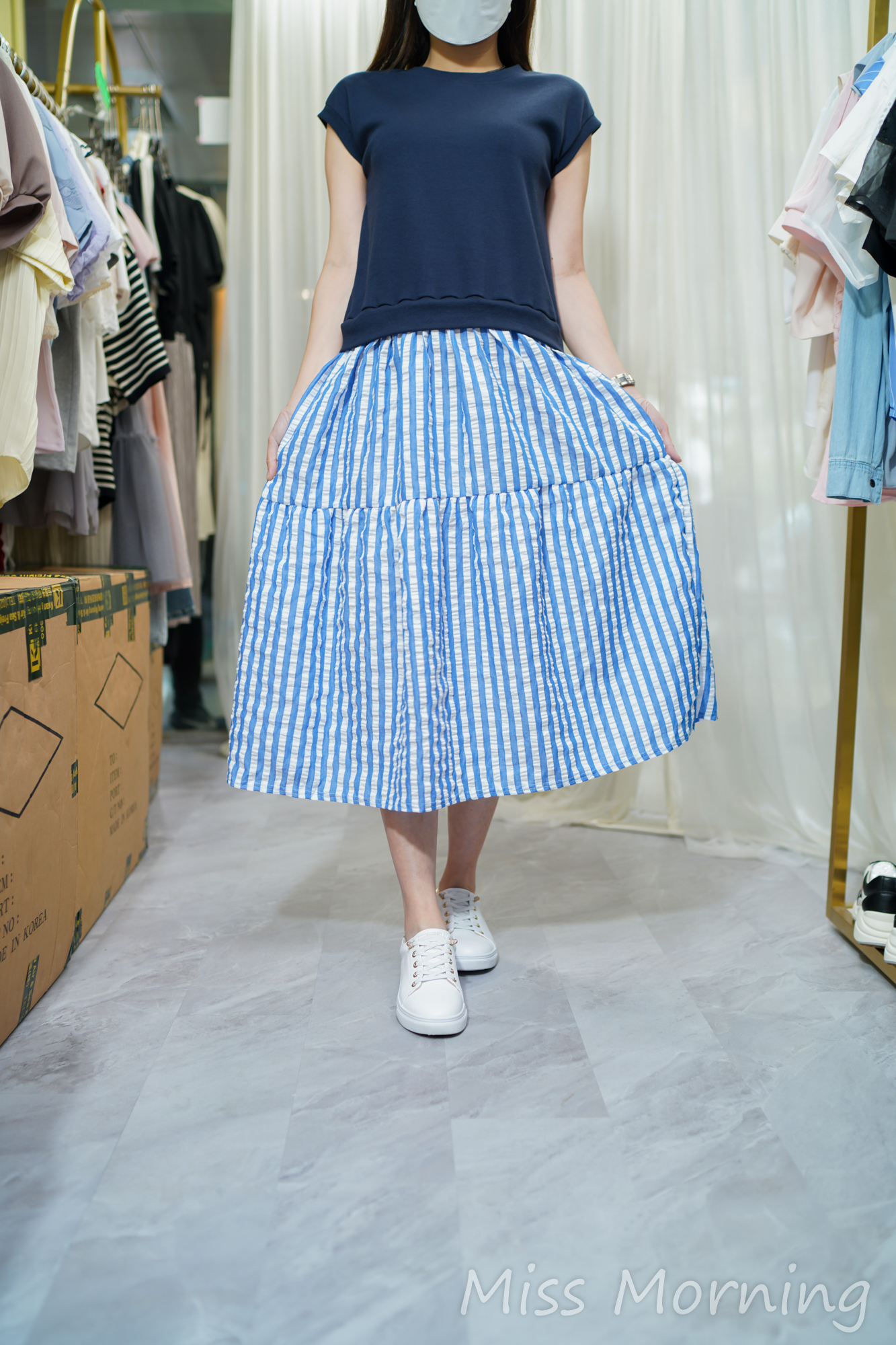 拼條子假2件連身裙(13838)