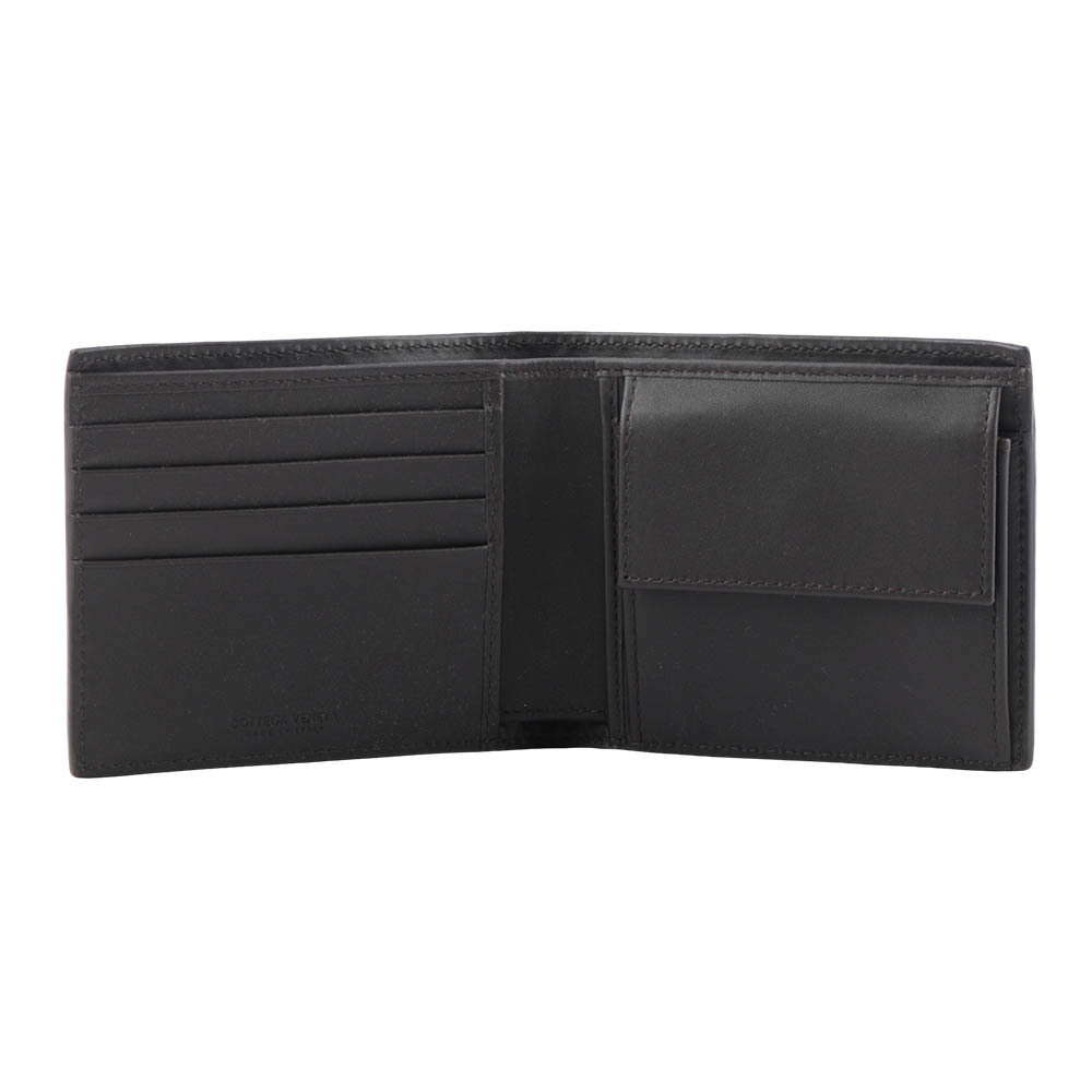 【BOTTEGA VENETA】小牛皮編織零錢袋對開短夾(咖啡色) 193642 V4651 2096