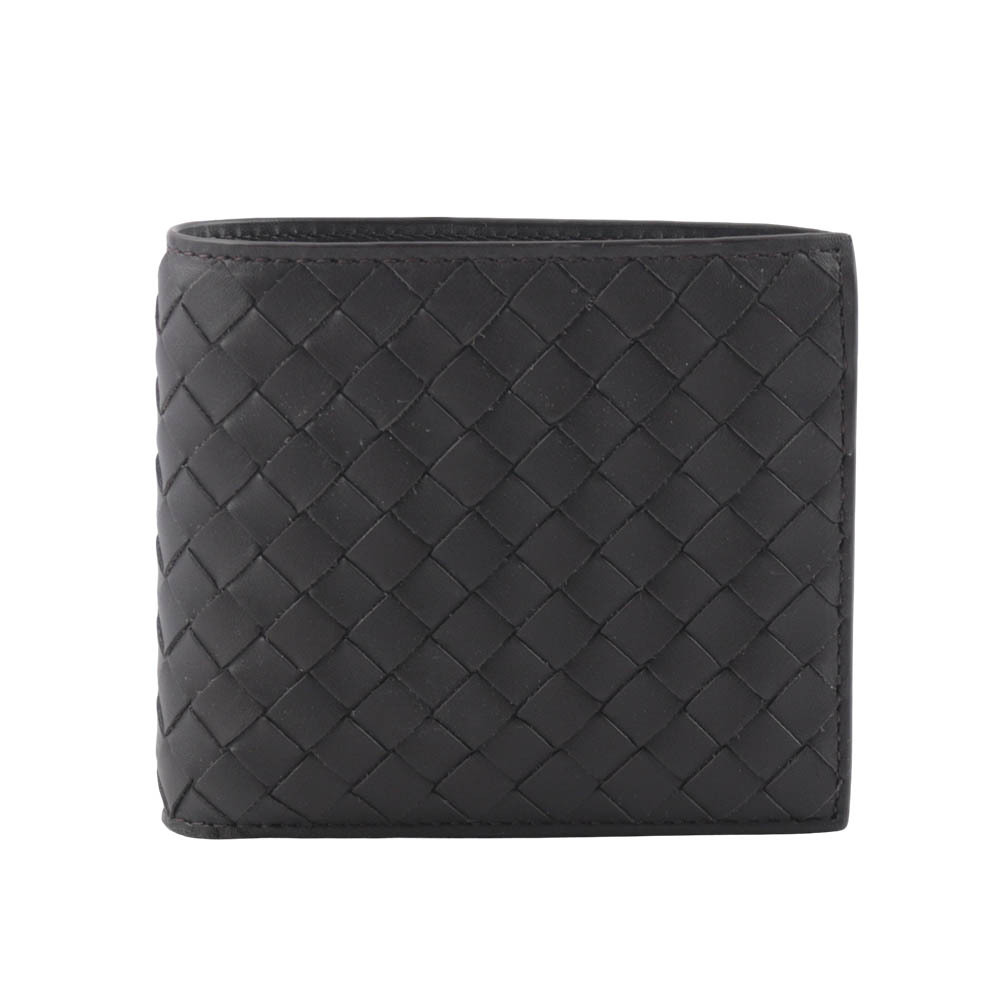 【BOTTEGA VENETA】小牛皮編織零錢袋對開短夾(咖啡色) 193642 V4651 2096