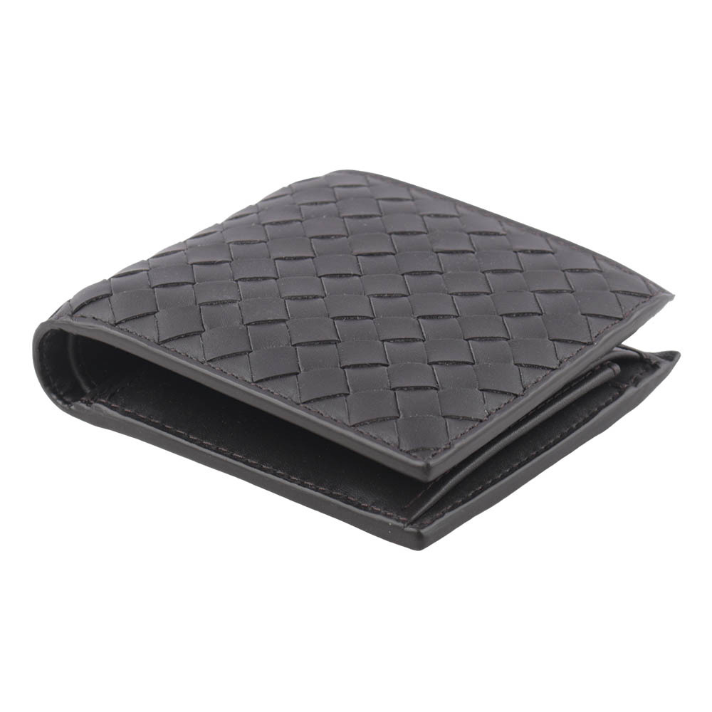 【BOTTEGA VENETA】小牛皮編織零錢袋對開短夾(咖啡色) 193642 V4651 2096