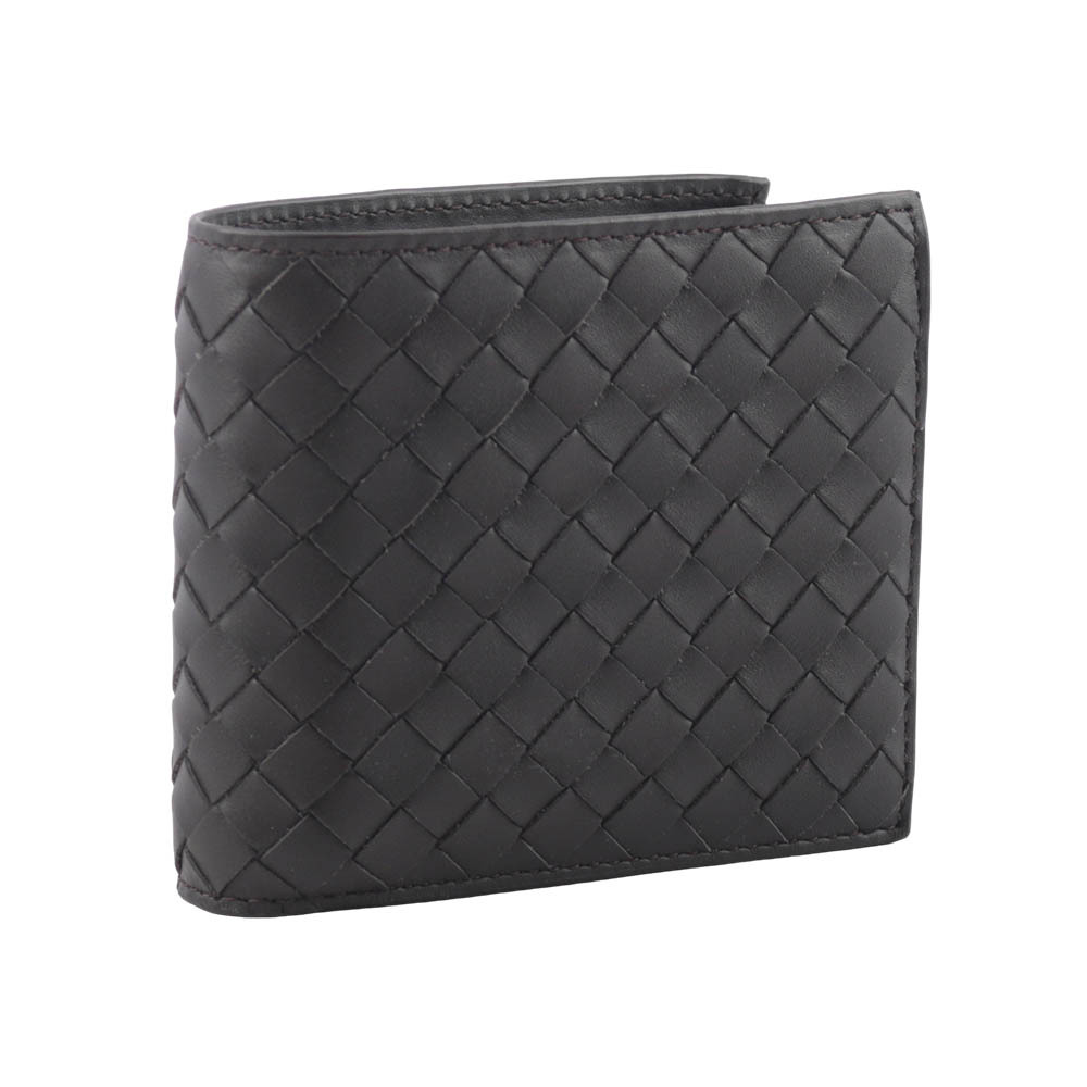 【BOTTEGA VENETA】小牛皮編織零錢袋對開短夾(咖啡色) 193642 V4651 2096