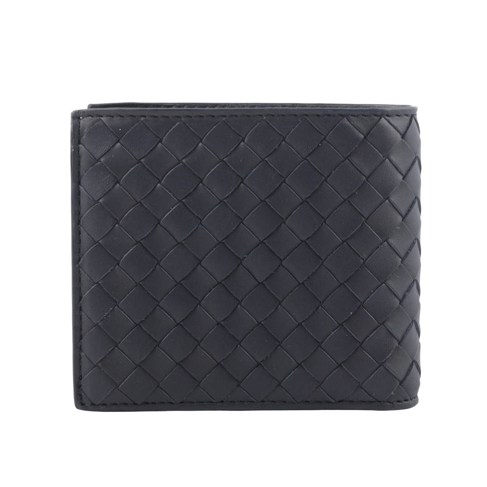 【BOTTEGA VENETA】小牛皮編織零錢袋對開短夾(星際藍) 193642 V4651 8838