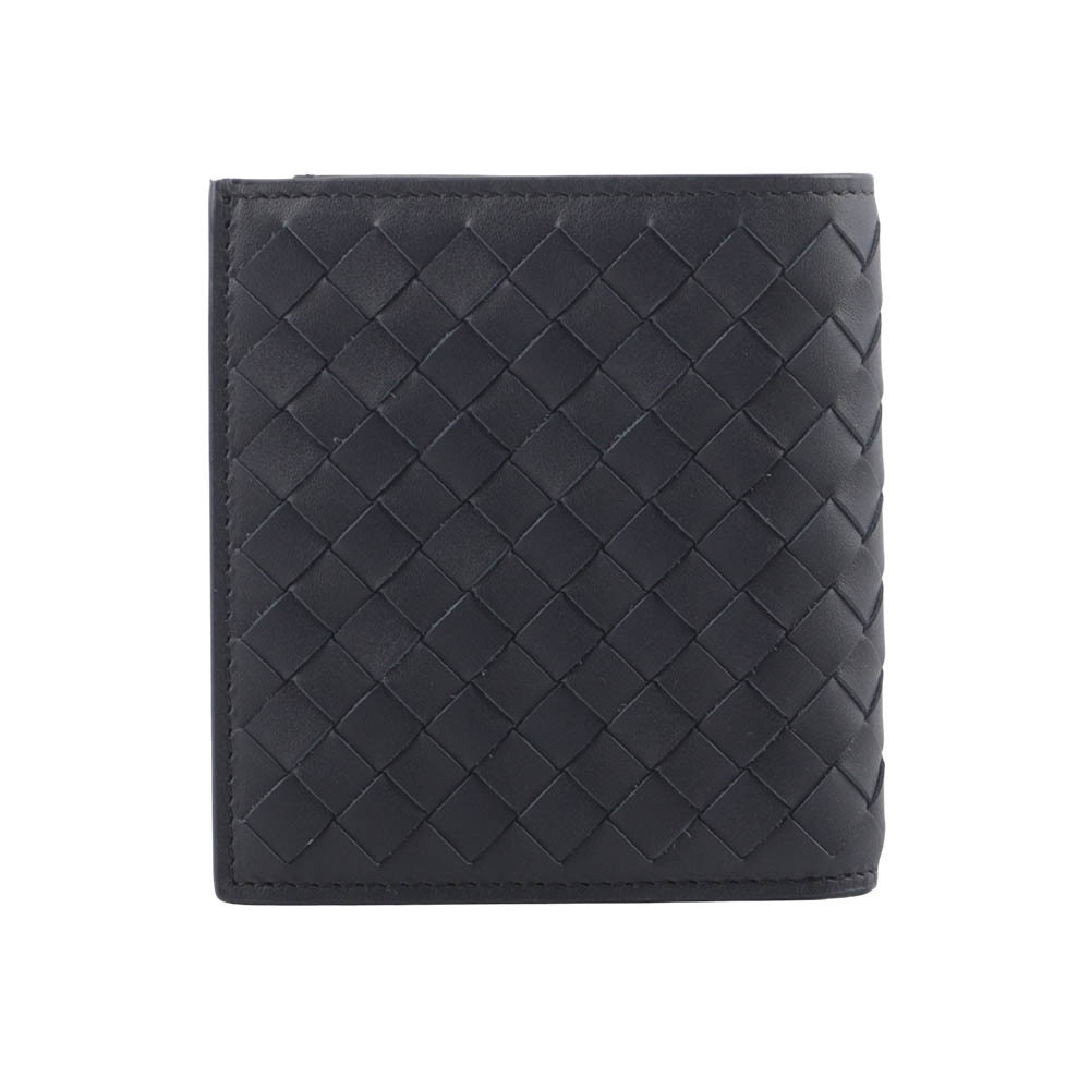 【BOTTEGA VENETA】小牛皮編織對開6卡短夾(星際藍) 222338 V4651 8836