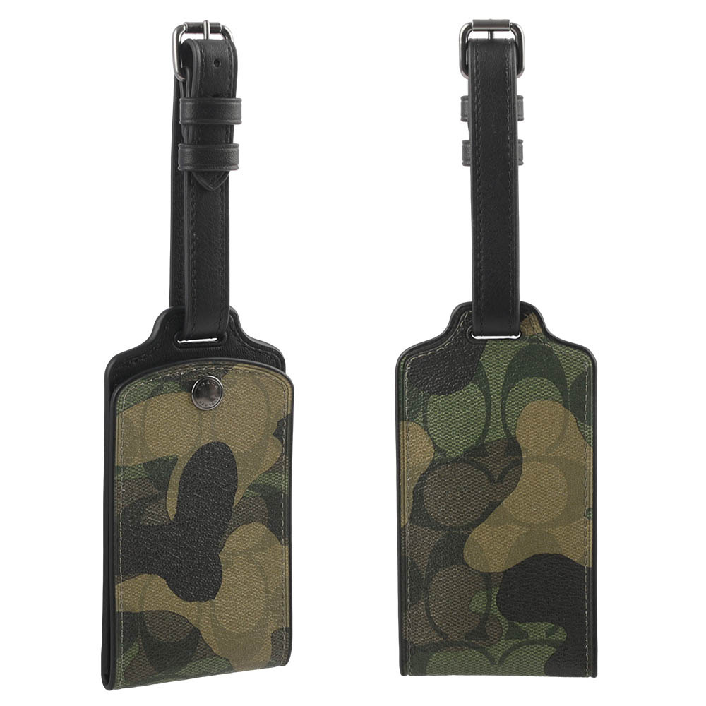 【COACH】C Logo 迷彩塗層帆布行李吊牌