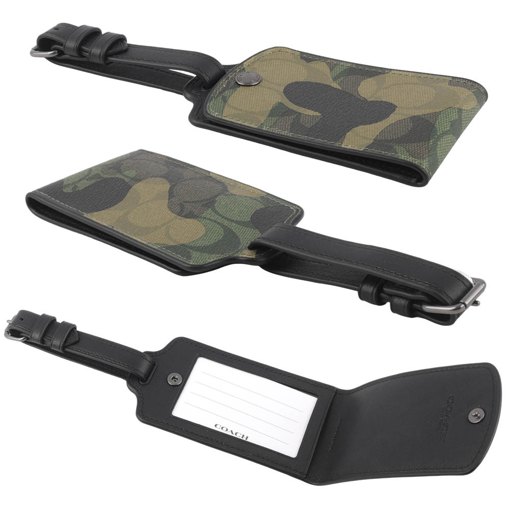 【COACH】C Logo 迷彩塗層帆布行李吊牌(卡其綠) CM033 QBGRU