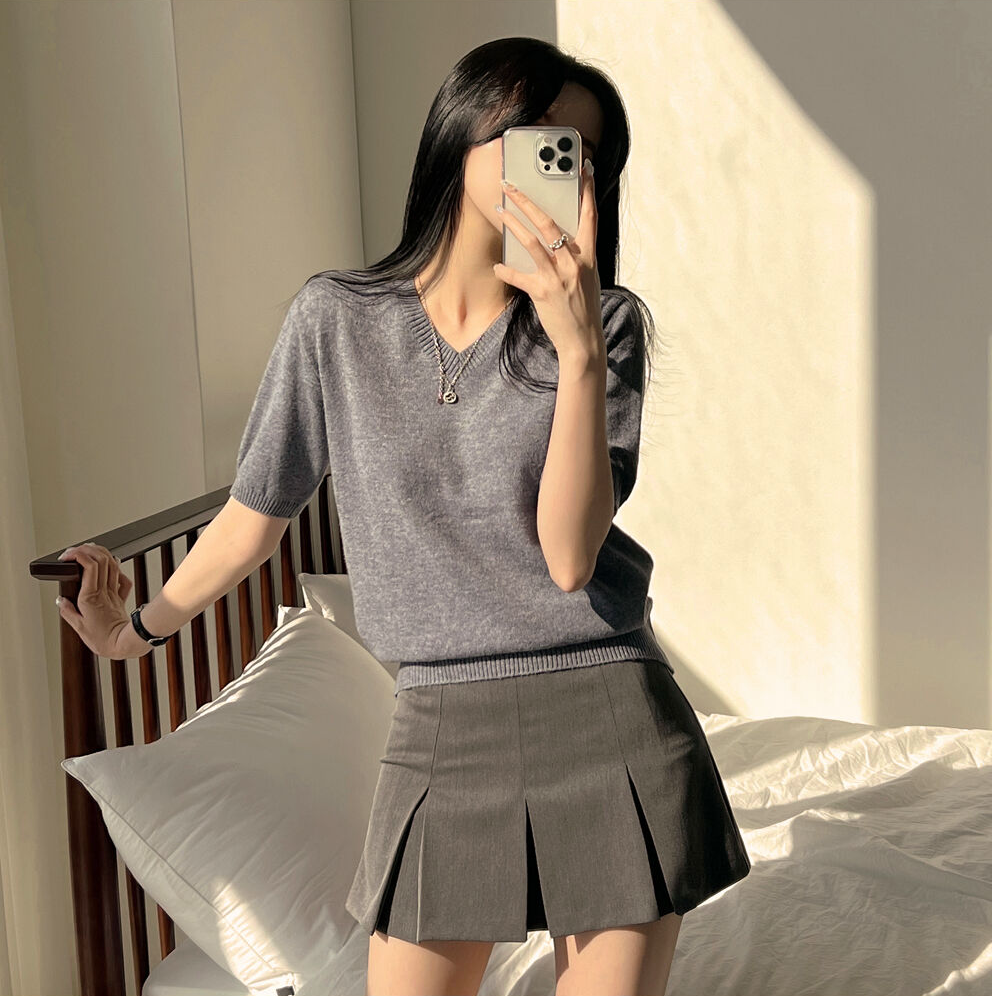 回饋優惠❤️預訂｜棉花糖18色圓/V領針織短袖上衣