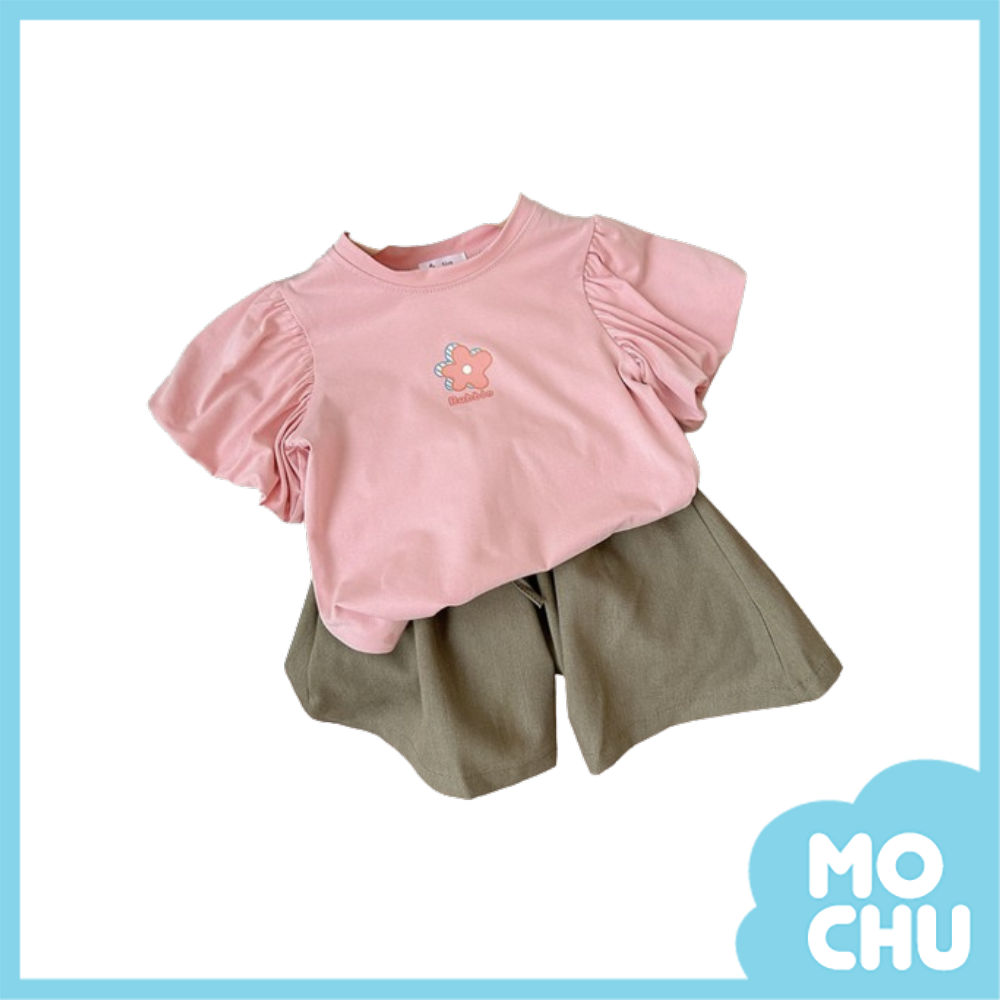 燈籠袖印花套裝(三色）