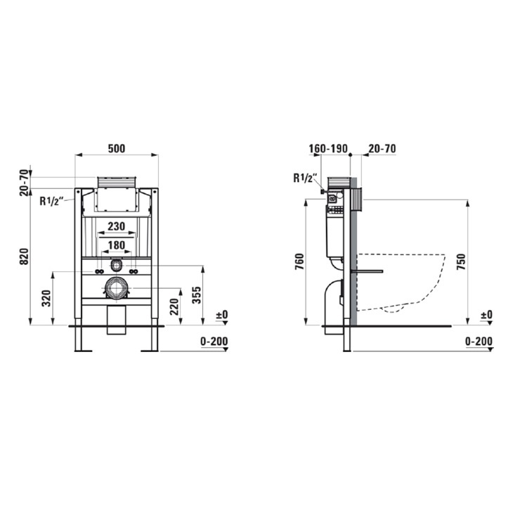 Laufen "LIS" 8.9466.9.000.000.1 Installation system LIS CW1 with low cistern for wall-hung WC dual flush 6/3L (adjustable to 4.5/3L)