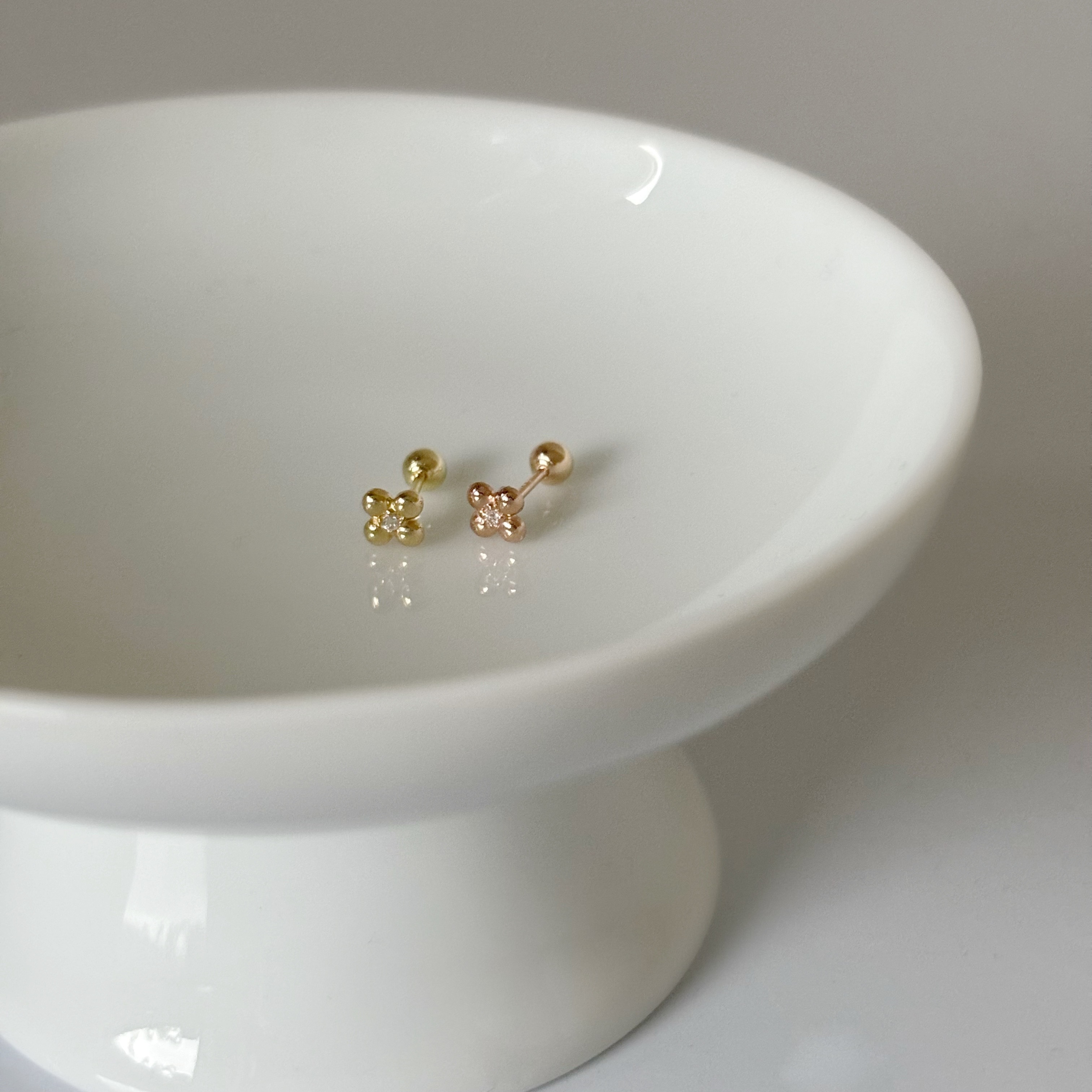 14k四葉草珠珠鋯石轉珠耳環