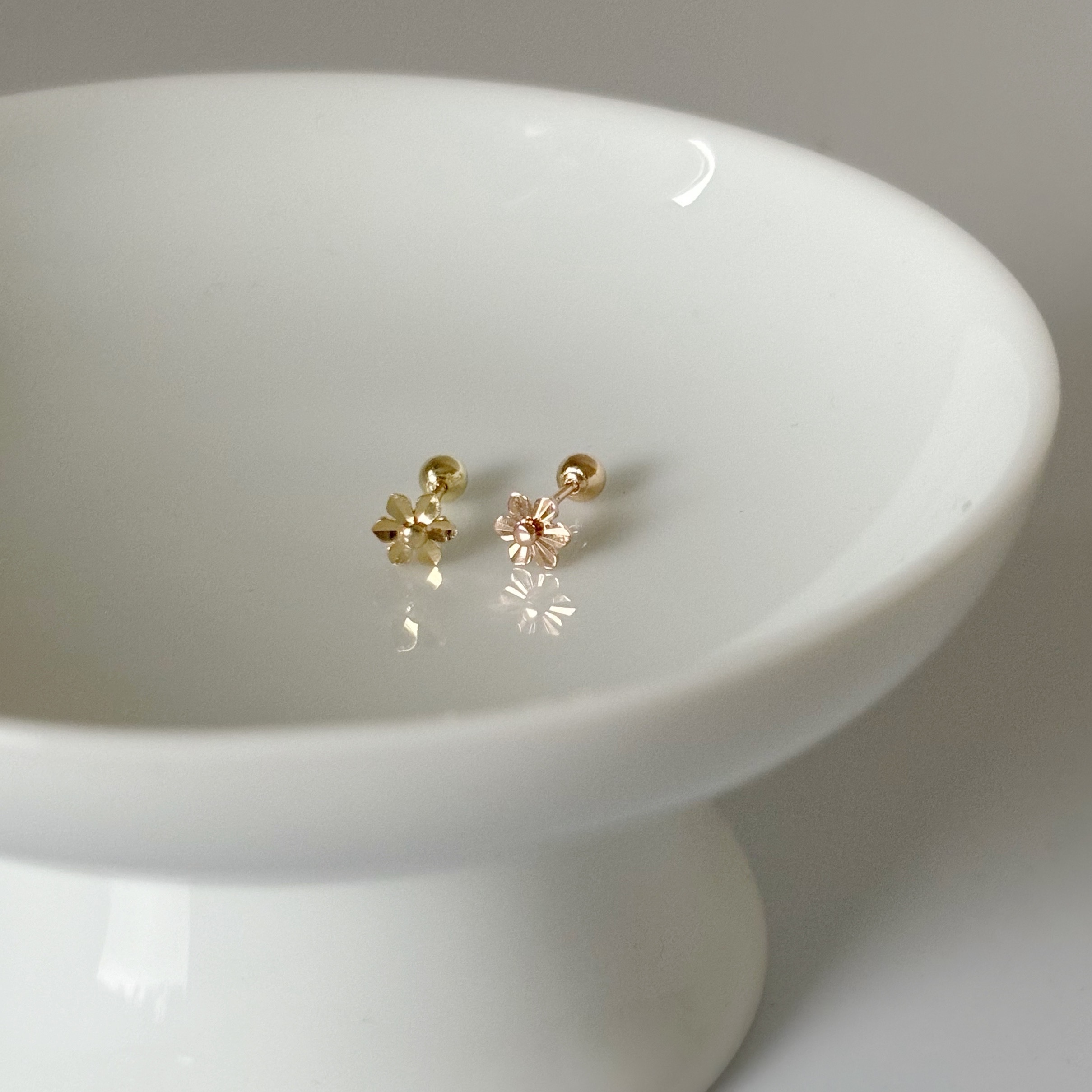 14k閃閃小花轉珠耳環