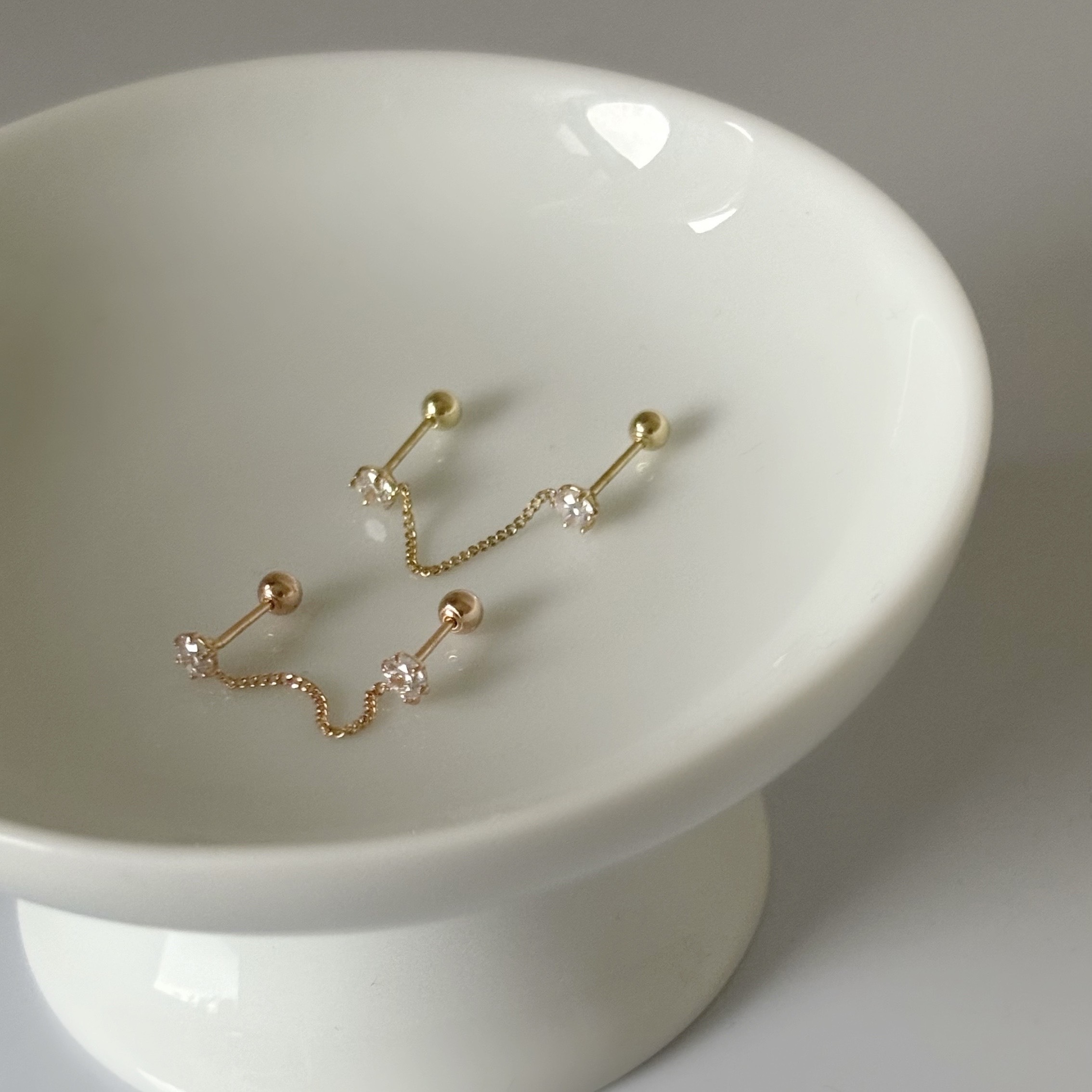 14k六爪鋯石古巴鏈twins耳環