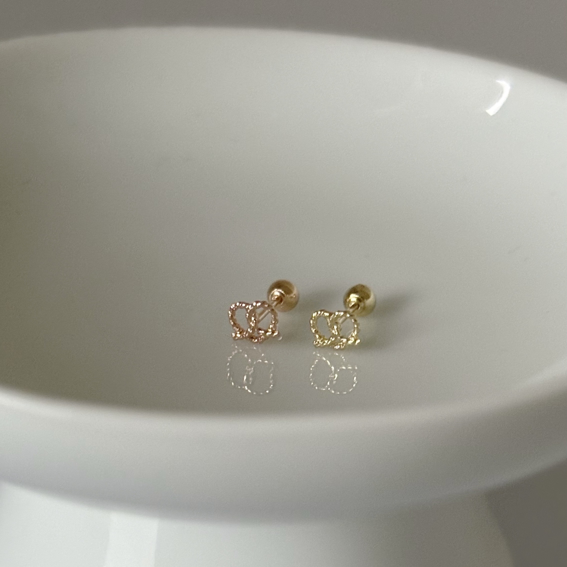 14k小麻花蝴蝶餅乾轉珠耳環