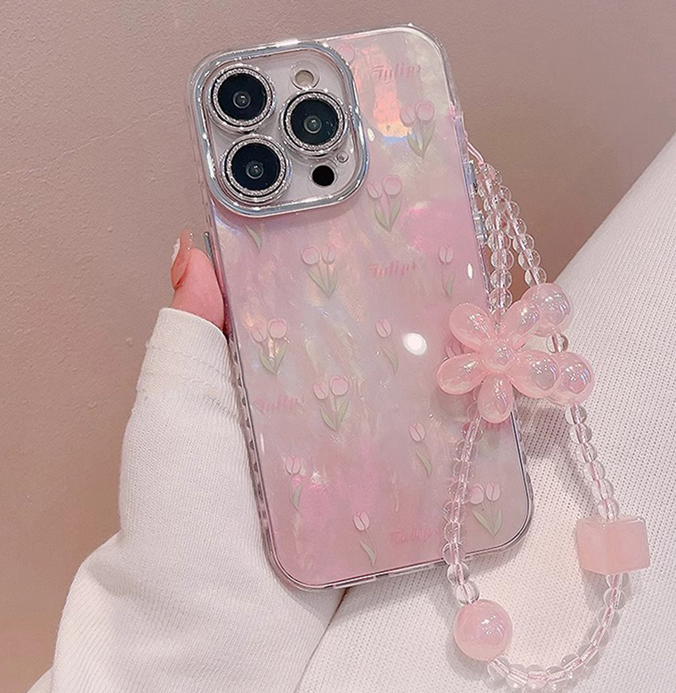 【夢幻貝殼鬱金香 磁吸防摔殼】PC不發黃硬殼 超美雷射殼體，鏡頭閃鑽鏡片保護  適用於 iPhone 15系列14系列13系列12系列