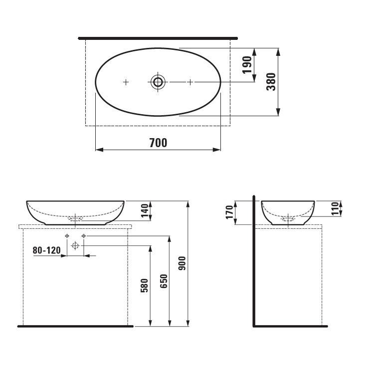 Laufen "Alessi One" 8.1897.7.716.112.1 Countertop Washbasin (Without overflow)*SaphirKeramik*