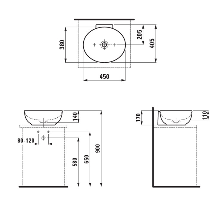 Laufen "Alessi One" 8.1897.6.400.109.1 Countertop Washbasin (LCC, With overflow)*SaphirKeramik*
